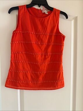 Sleeveless Orange Cotton Eyelet-Trim Top
